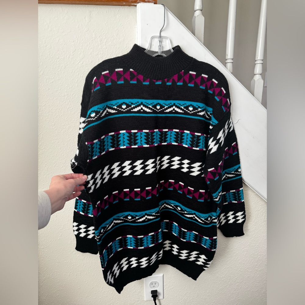 VTG 90s Headliners Southwestern Geometric Knit Sweater - Oversized - Large